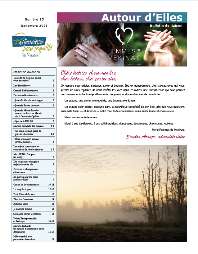 No65Nov25 page couverture du bulletin Autour d'ELLES de novembre 2025